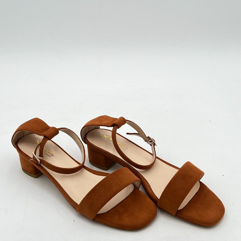XYD Heels for Women, Open Toe, Ankle Strap, Buckled Low Chunky Block Pumps